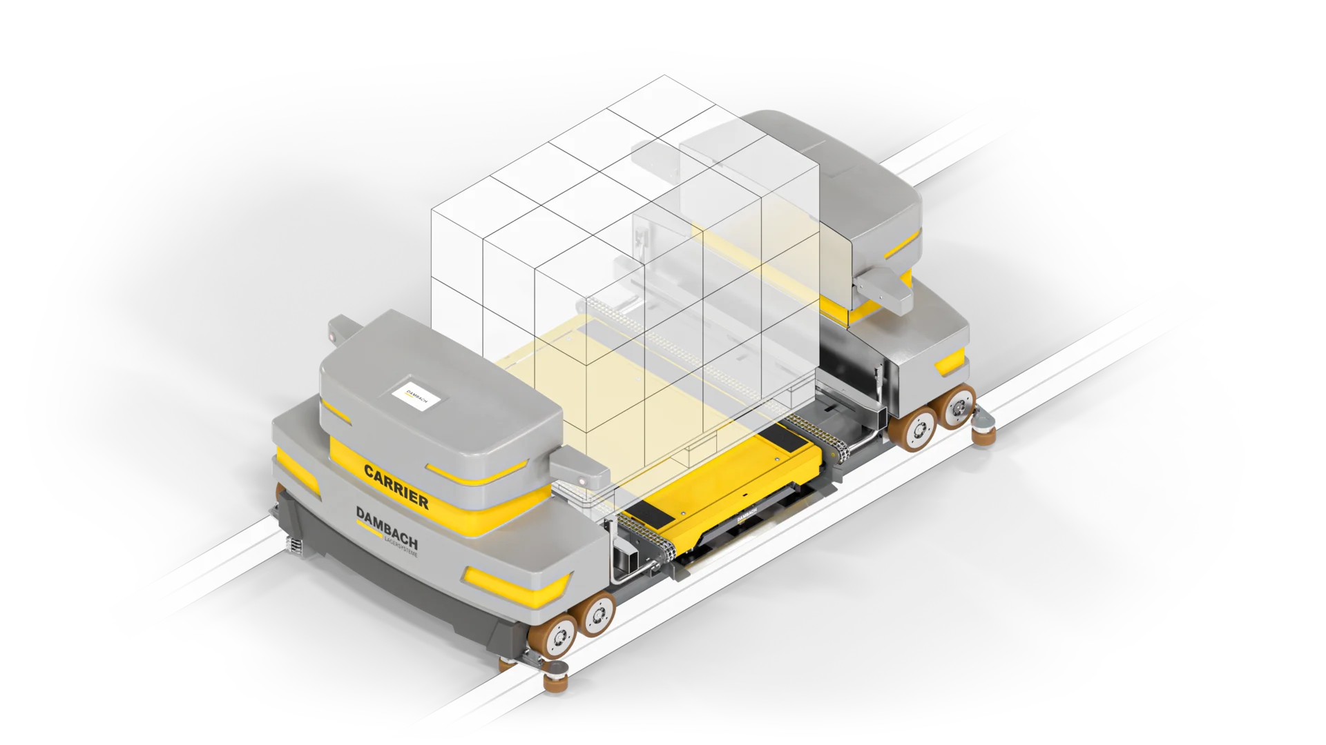 Übergabestation von DAMBACH mit automatisierter Fördertechnik Übergabestation von DAMBACH mit Ladeeinheiten und automatisierter Fördertechnik