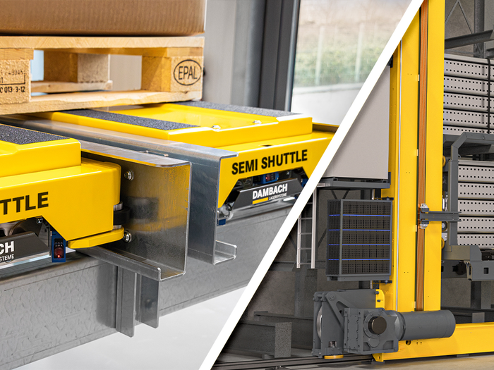 Automatisierte Lagertechnik mit Paletten-Shuttle und Regalbediengerät
