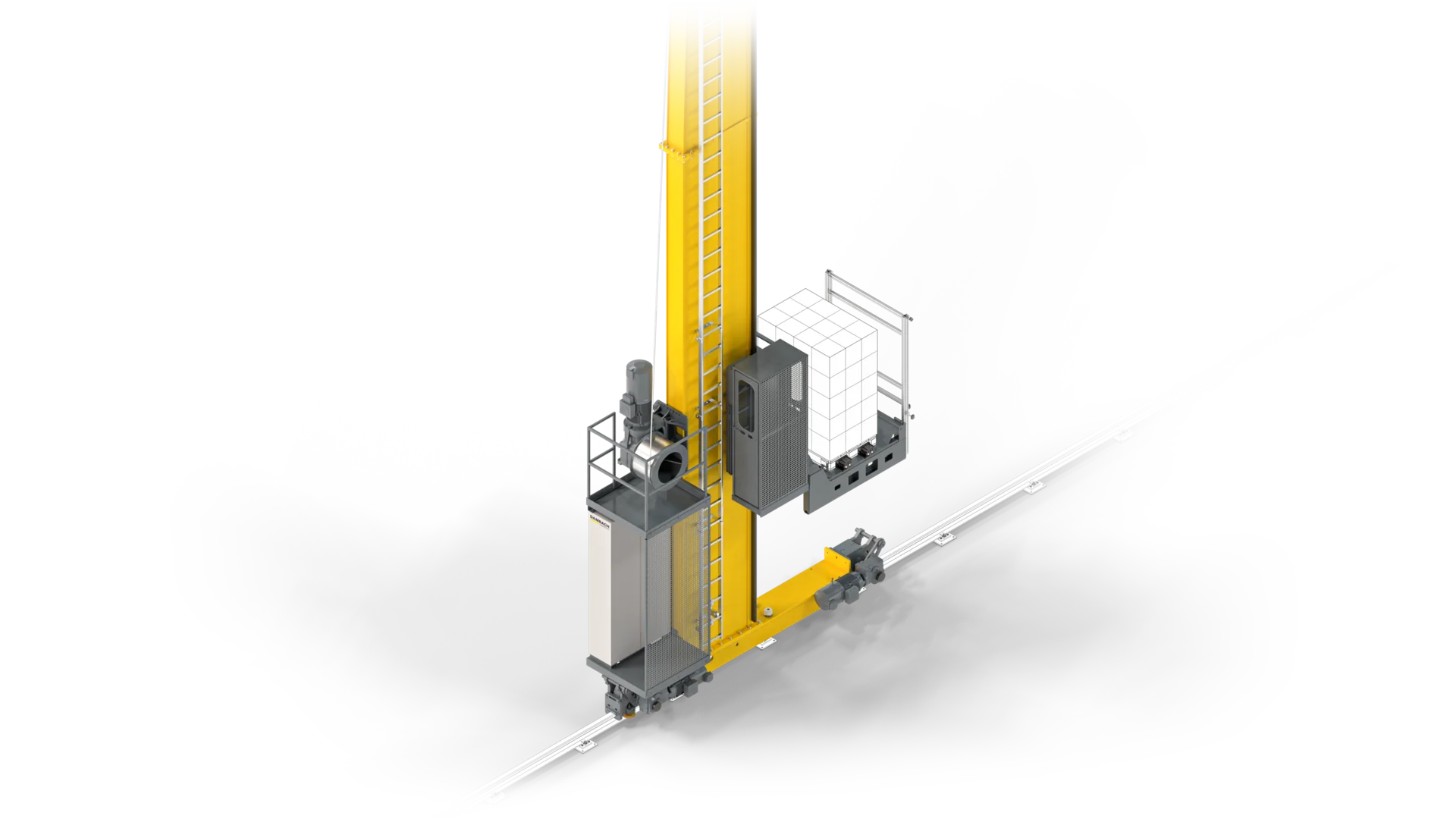 Kompaktes automatisiertes Lagergerät mit Hubmast | Dambach Lagersysteme Automatisiertes Lagergerät mit Hubmast für die Ein- und Auslagerung von Ladeeinheiten