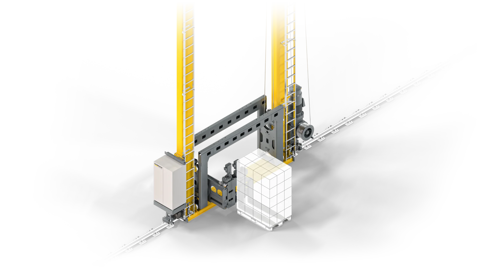Automatisiertes Lagergerät mit zwei Hubmasten | Dambach Lagersysteme Automatisiertes Lagergerät mit zwei Hubmasten und Aufnahmevorrichtung