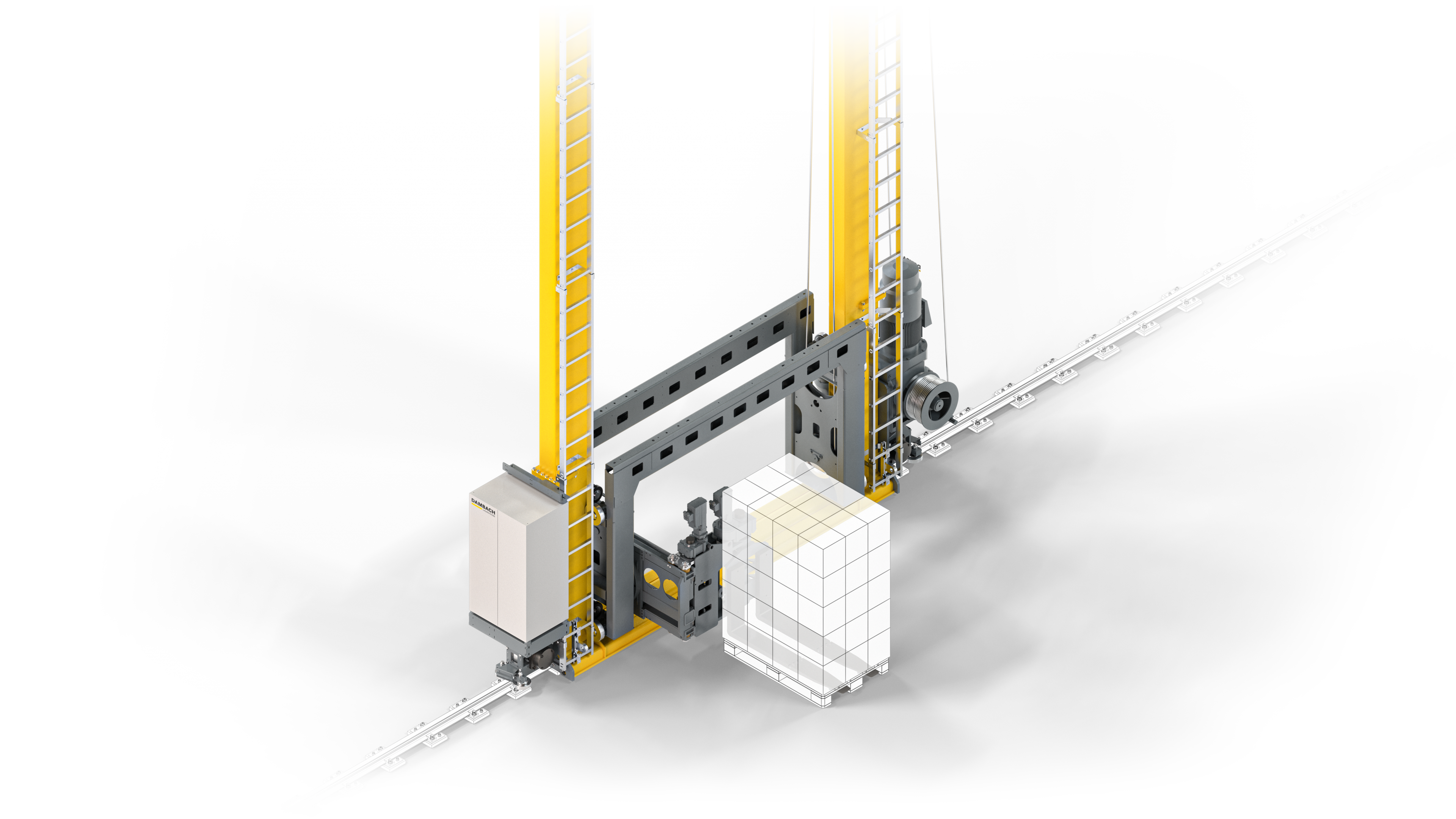 Automatisiertes Lagergerät mit zwei Hubmasten und Aufnahmevorrichtung