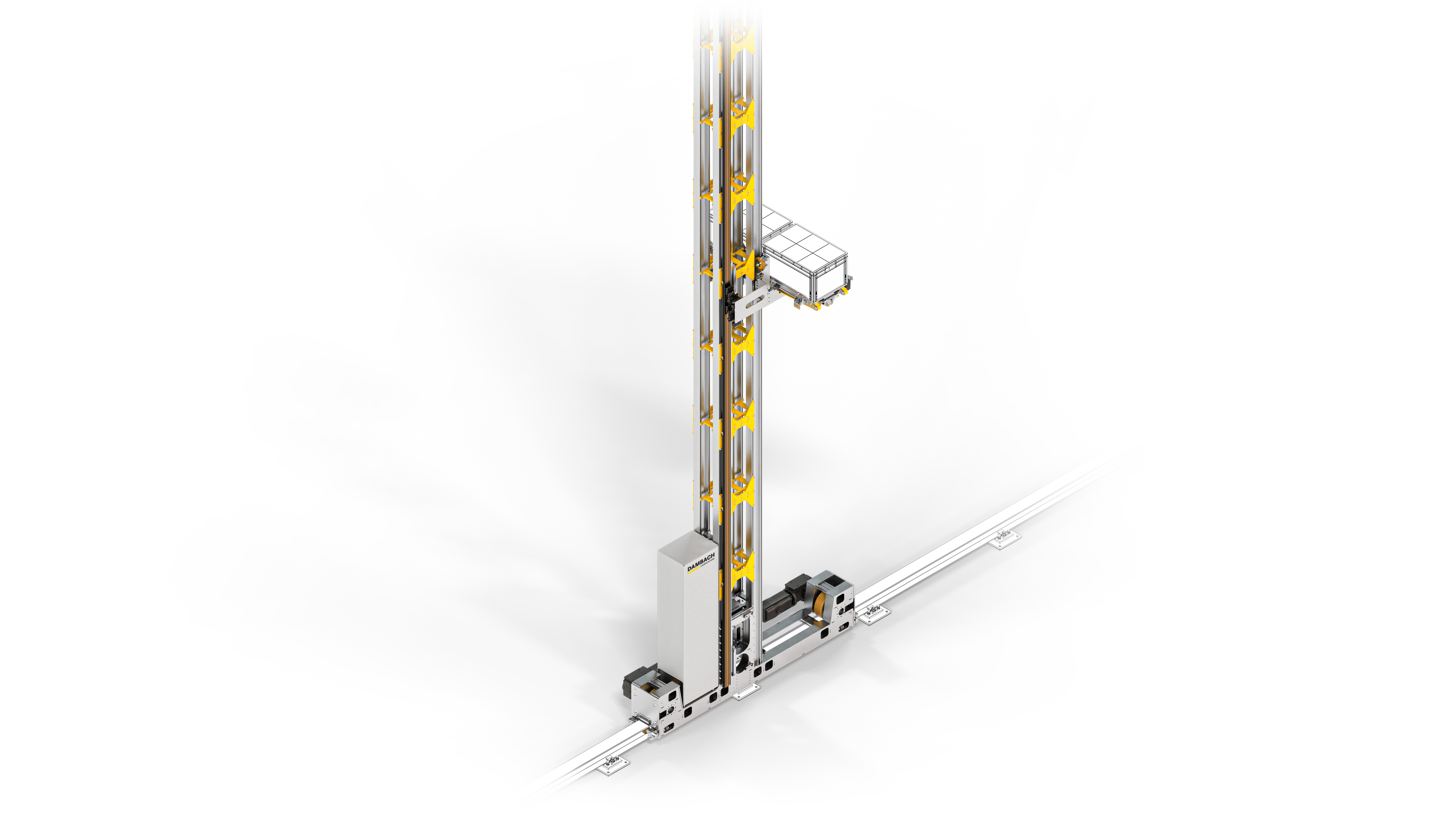 Schlankes automatisiertes Lagergerät mit Hubmast und Führungsschien